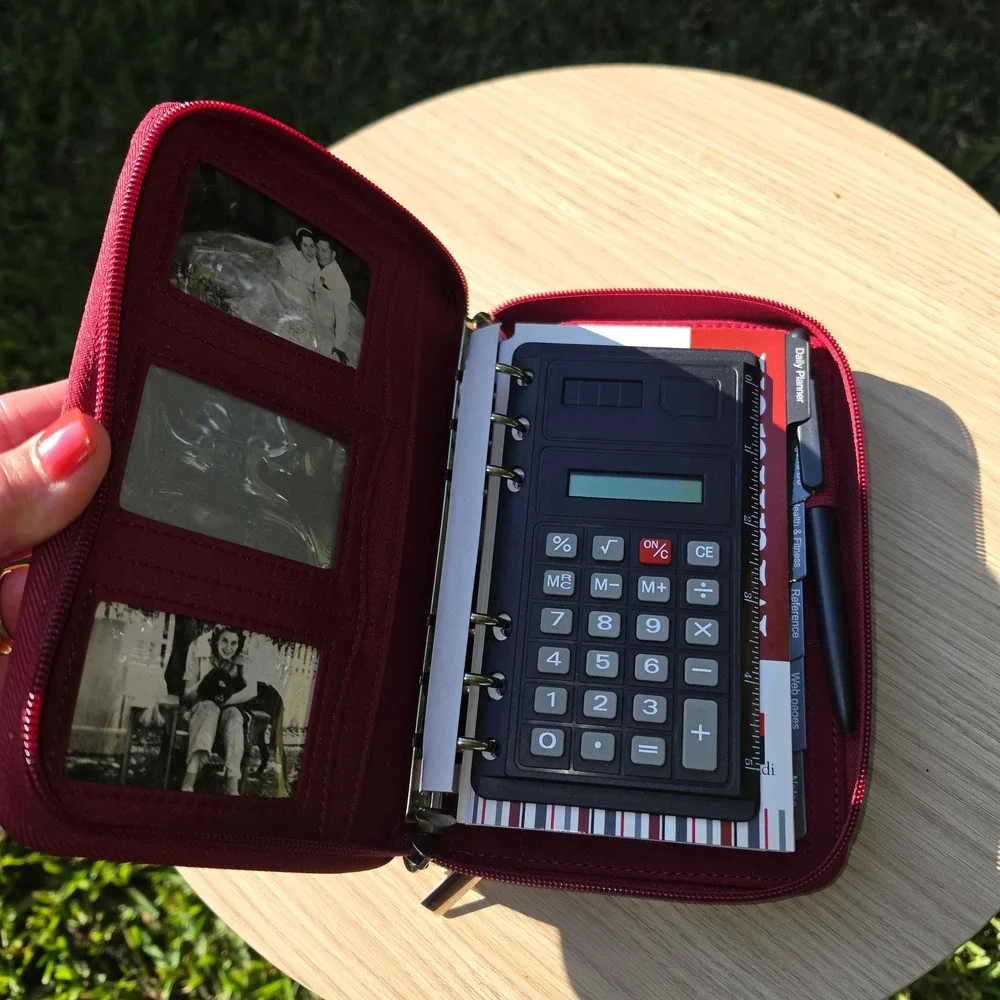 Mundi Mundex Burgundy Croc Embossed Organizer Wallet Calculator Planner Pen